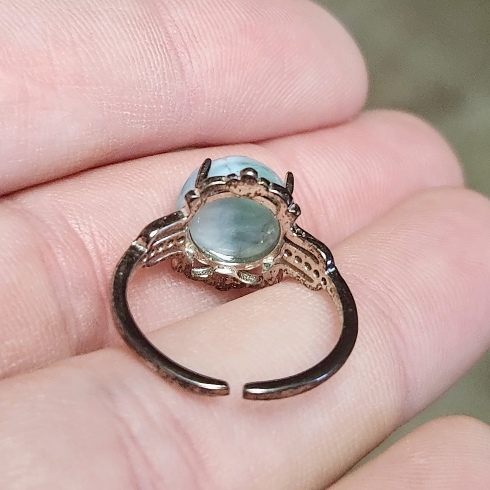 Genuine Larimar S925 Sterling Silver Adjustable Ring, Vintage Antiqued Style - Picture 10 of 11